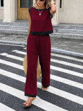 Contrast Color Sleeveless Two Piece Pants Set GSRX-875