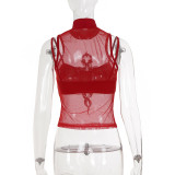 Flocked Snake-Pattern Mesh Two Piece Top GPKJ-MR49273
