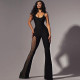 Mesh Patchwork Backless Jumpsuit SHD-8112