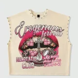 Lips Print Studded Casual Tank Top GFCF-1428