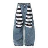 Plus Size Black White Stripe Loose Jeans GYLN-8612