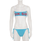 Letter Print Contrast Color Sport 3 Piece Short Set GPKJ-MR49102