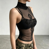 Flocked Snake-Pattern Mesh Two Piece Top GPKJ-MR49273