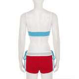 Letter Print Contrast Color Sport 3 Piece Short Set GPKJ-MR49102