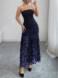 Solid Color Mesh Flower Patchwork Tube Top Dress GSRX-949