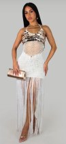 Knit Sheer Sequin Fringe Irregular Beach Dress CM-60622