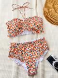 Floral Print Pleats Bikinis 2 Piece Swimsuit CSYZ-D760R