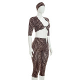 Polka Dot Print Ruched Three Piece Set(With Headscarf) MXBF-Y26ST229