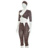 Polka Dot Print Ruched Three Piece Set(With Headscarf) MXBF-Y26ST229