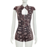 Hollow Out Print Short Sleeve Romper MXBF-J26RP251