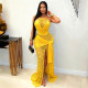 Lace Patchwork Halterneck Split Maxi Dress GDSF-D26DS201