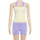 Solid Color Sleeveless TightVest+Romper 2 Piece Set GZJQ-K6S10685A