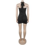 Halterneck Hot Drill Mini Dress BY-7755