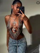 Metal Tassel Rhinestone The Cross Halterneck Body Chain GZYY-J25068
