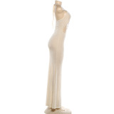 Pearl Chain Patchwork Backless Maxi Dress DLSF-K6D09564A