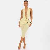 Solid Color Sleeveless Backless Two PIece Pants Set GSZM-C26ST240