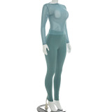 Mesh Long Sleeve Tight Two Piece Pants Set GSZM-D26ST225