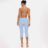 Solid Color Sleeveless Backless Two PIece Pants Set GSZM-C26ST240