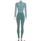 Mesh Long Sleeve Tight Two Piece Pants Set GSZM-D26ST225