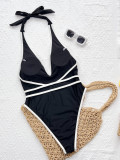 Contrast Color Backless One Piece Swimsuit CSYZ-G333RY