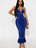 V Neck Beaded Shoulder Strap Maxi Dress GADE-10248