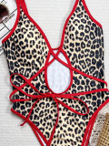 Sexy Leopard Print Bandage One Piece Swimsuit CSYZ-G136V