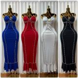 V Neck Beaded Shoulder Strap Maxi Dress GADE-10248
