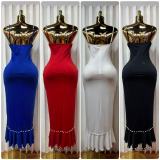 V Neck Beaded Shoulder Strap Maxi Dress GADE-10248