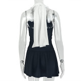 Contrast Color Halterneck Ruched Mini Dress GJYO-JD305587