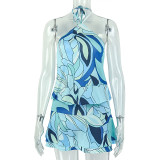 Sexy Print Backless Ruffles Mini Dress GJYO-JD305562