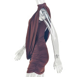 Solid Color Ruched Sleeveless Mini Dress GJYO-JD305576