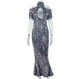 Sexy Off Shoulder Print Maxi Dress GJYO-JD305505