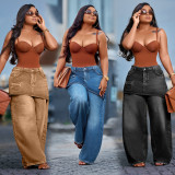 Vintage Faux Two-Piece Wide Leg Jeans SH-391550