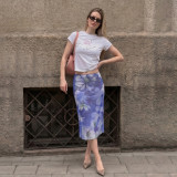Mesh Contrast Color Print Mid-skirts GPKJ-MR37635