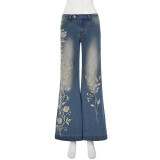 Floral Embroidery Micro Flare Jeans GPKJ-MR49336