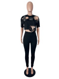 Fashion Ripped Studded Two-Piece Pants Set(With Pin) SHD-8501