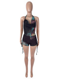 Vintage Mesh Gradient-Print Backless Romper SHD-9999