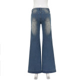 Floral Embroidery Micro Flare Jeans GPKJ-MR49336