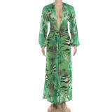 Deep V Neck Print Backless Split Maxi Dress XEF-K6D11375A