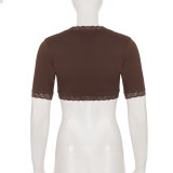 Lace Tie Up Short Sleeve Crop Top GPKJ-MR49447