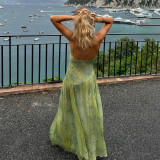 Print V Neck Sling Maxi Dress GPKJ-MR49790