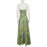 Print V Neck Sling Maxi Dress GPKJ-MR49790