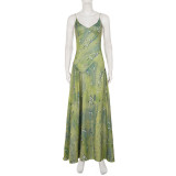 Print V Neck Sling Maxi Dress GPKJ-MR49790