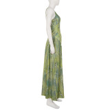 Print V Neck Sling Maxi Dress GPKJ-MR49790