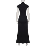 Hollow Out Split Short Sleeve Maxi Dress GPKJ-MR46783