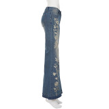 Floral Embroidery Micro Flare Jeans GPKJ-MR49336