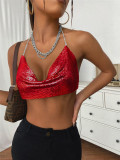 Metal-Chain Sequin Halterneck Tube Top GZYY-842