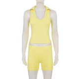 Solid Color Sport Halterneck Short Suit GPKJ-MR49851