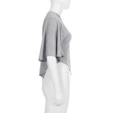 Solid Color Slash Shoulder Irregular T Shirt GPKJ-MR49444