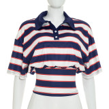 Contrast Color Stripe Lapel Top GSBW-Q26TP095